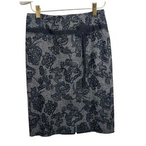 Ann Taylor Petites Women's Size 0P 0 Skirt Pencil Lace Bow Black Gray Wool Blend